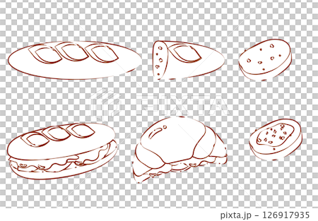 いろんな形のパンの手描きイラストセット 126917935