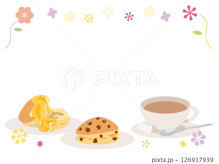 スコーンと紅茶の花柄ティータイムフレーム素材 126917939