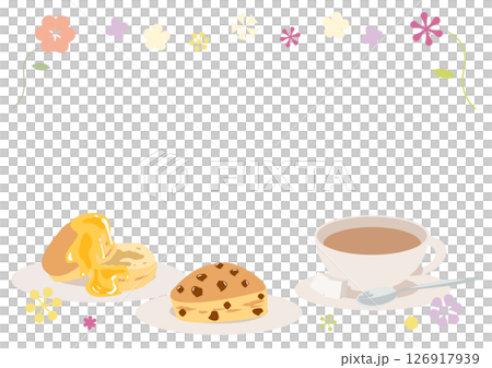 スコーンと紅茶の花柄ティータイムフレーム素材 126917939