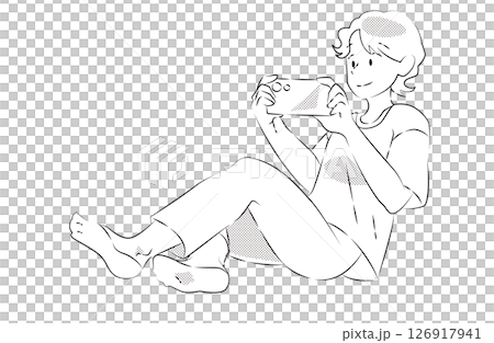 スマホを見る男性のイラスト 126917941