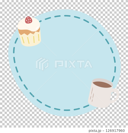 淺藍色框架插圖中的紙杯蛋糕和熱飲 淺藍色框架插圖中的紙杯蛋糕和熱飲 126917960
