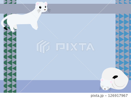 立ちポーズと眠るオコジョのフレーム素材 126917967