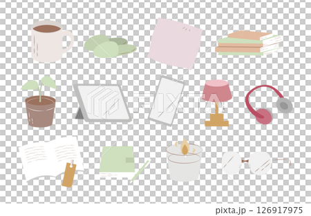 一套彩色家居飾品的插圖 126917975