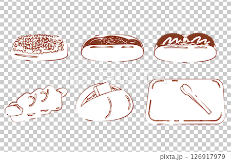 Tongs and tray, bread illustration set Tongs and tray, bread illustration set 126917979