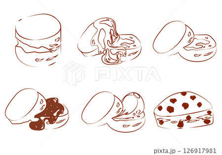 とろける中身や断面が見えるスコーンの手描きイラストセット 126917981