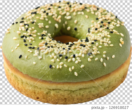 Matcha donut with sesame topping Matcha donut with sesame topping 126918027