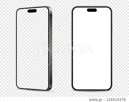 Realistic smartphone mockup. Front and side view with white and empty screen on transparent background. 126918376