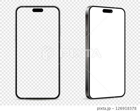 Realistic smartphone mockup. Mobile phone with white and empty screen on transparent background. Realistic smartphone mockup. Mobile phone with white and empty screen on transparent background. 126918378