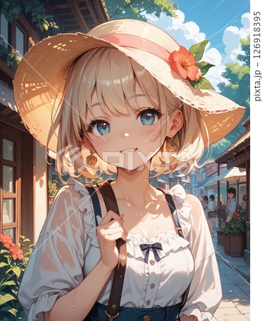 麦わら帽子の女の子のイラスト素材 [126918395] - PIXTA