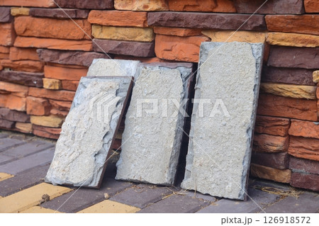 Reverse side of an old ceramic tile with adhesive. Abstract background. 126918572