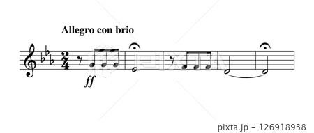 Opening of the Fate Symphony, composed by Ludwig van Beethoven. First notes of Symphony No. 5 in C minor, one of the best-known compositions in classical music, and most frequently played symphonies. Opening of the Fate Symphony, composed by Ludwig van Beethoven. First notes of Symphony No. 5 in C minor, one of the best-known compositions in classical music, and most frequently played symphonies. 126918938