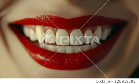 Woman showing vampire fangs with red lipstick...のイラスト素材 [126919398] - PIXTA