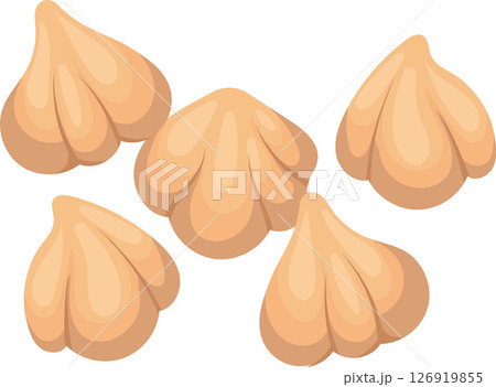 Five chickpeas are falling against a white background, creating a visually appealing arrangement that highlights their unique shape and texture Five chickpeas are falling against a white background, creating a visually appealing arrangement that highlights their unique shape and texture 126919855