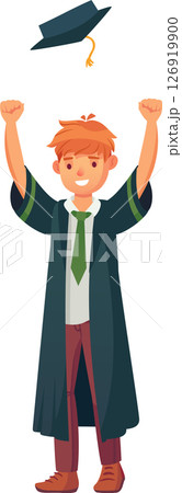 Happy student wearing graduation gown and tie throwing graduation cap in the air celebrating successful achievement, completing university degree, college, academic, educational concept Happy student wearing graduation gown and tie throwing graduation cap in the air celebrating successful achievement, completing university degree, college, academic, educational concept 126919900