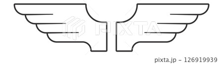 Minimalist line art illustrating a pair of wings, representing themes of freedom, travel, and aspiration, perfect for logos and various graphic design projects Minimalist line art illustrating a pair of wings, representing themes of freedom, travel, and aspiration, perfect for logos and various graphic design projects 126919939