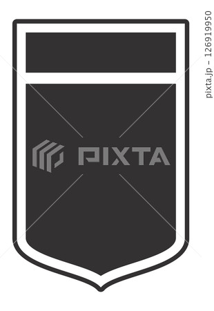 Dark gray blank police style badge with white frame and horizontal band isolated on white background representing security, authority, and law enforcement Dark gray blank police style badge with white frame and horizontal band isolated on white background representing security, authority, and law enforcement 126919950