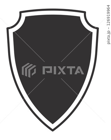 Classic heraldic shield shape symbolizing defense, safety, and security, with a dark gray center and a distinct white border, providing a clean and impactful visual representation of protection 126919964