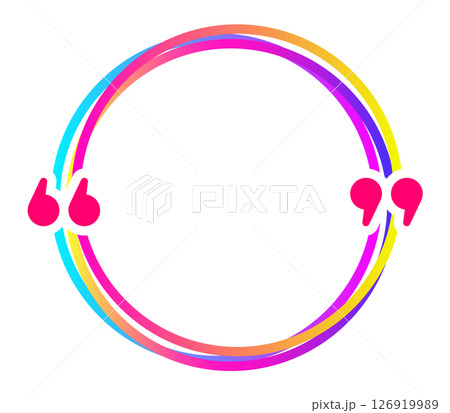 Vibrant quotation marks highlight a circular space, creating a dynamic frame for text and emphasizing the importance of words and expression 126919989