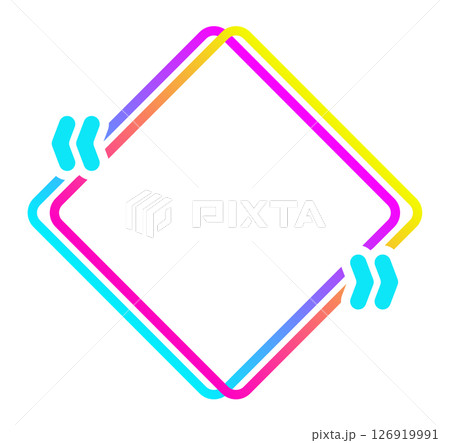 Gradient colored quote frame with double outline forming a rhombus shape with rounded corners and quotation marks at the corners, isolated vector illustration on white background 126919991