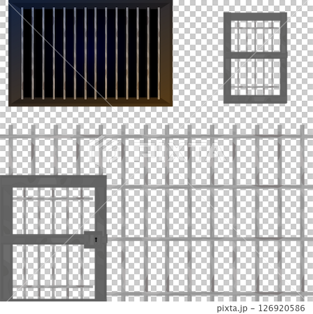 鉄格子と牢屋の扉・牢屋の窓のイラストセット 126920586