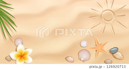 Tropical Beach Scene with Seashells and Starfish 126920713