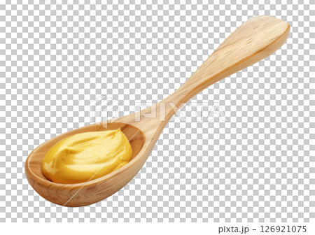 Wooden spoon with mustard 126921075