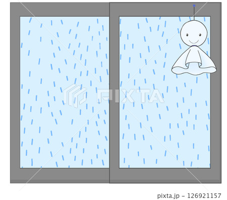 窓越しの雨とてるてる坊主のイラスト 窓越しの雨とてるてる坊主のイラスト 126921157