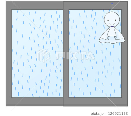 窓越しの雨とてるてる坊主のイラスト 窓越しの雨とてるてる坊主のイラスト 126921158