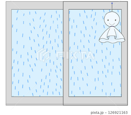 窓越しの雨とてるてる坊主のイラスト 窓越しの雨とてるてる坊主のイラスト 126921163