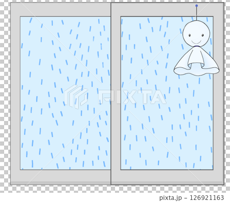 透過窗戶看到的雨和 Teru Teru Bouzu 的插圖 126921163