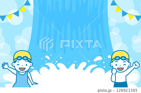 プールや海・水遊びをイメージした子供の夏休み・夏の背景フレーム素材_水泳教室などにぴったり 126921385