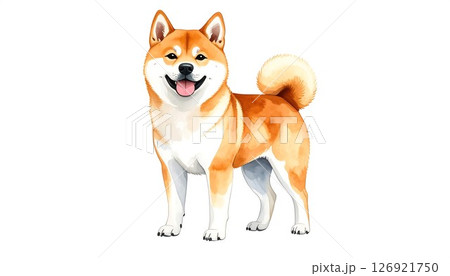 たくましくも優しい表情の秋田犬の水彩イラスト たくましくも優しい表情の秋田犬の水彩イラスト 126921750