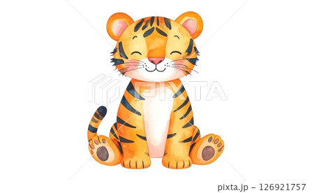 水彩タッチの大きな足を持つ遊び心あふれるトラ 水彩タッチの大きな足を持つ遊び心あふれるトラ 126921757