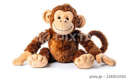 いたずら好きな笑顔の長い手の猿のぬいぐるみ 126922050