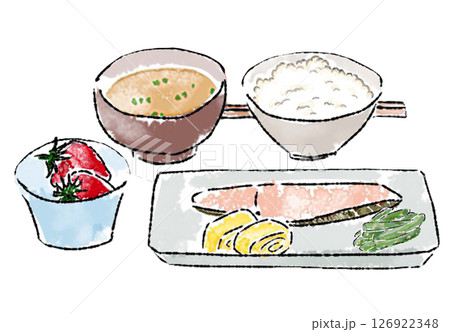 和食 定食 米 味噌汁 鮭 いちご 和食 定食 米 味噌汁 鮭 いちご 126922348