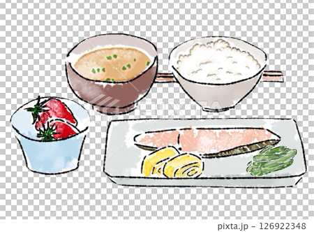 和食 定食 米 味噌汁 鮭 いちご 和食 定食 米 味噌汁 鮭 いちご 126922348