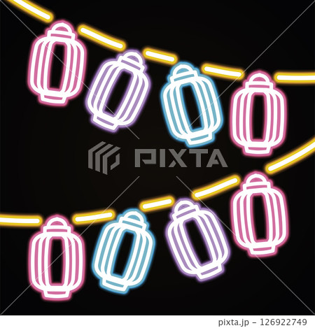 夏祭りをイメージ。ネオン菅のイラスト。提灯。 126922749