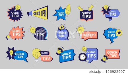 Quick tips. Business promotional infographic banners recent vector quick tips icon design set Quick tips. Business promotional infographic banners recent vector quick tips icon design set 126922907