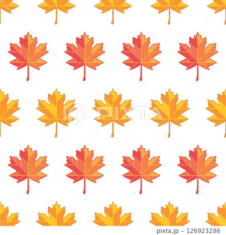 Autumn maple leaves seamless pattern. Pixel art style vector background. 126923286