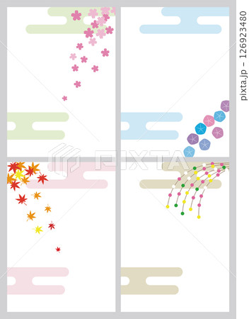 春の桜、夏の朝顔、秋のもみじ、正月飾り。日本風の四季背景素材。 春の桜、夏の朝顔、秋のもみじ、正月飾り。日本風の四季背景素材。 126923480