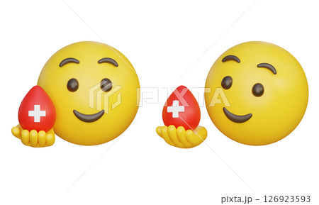Emoji holding a blood donation icon 3D graphic 126923593