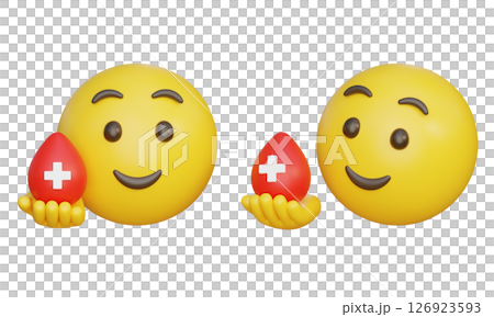 Emoji holding a blood donation icon 3D graphic 126923593