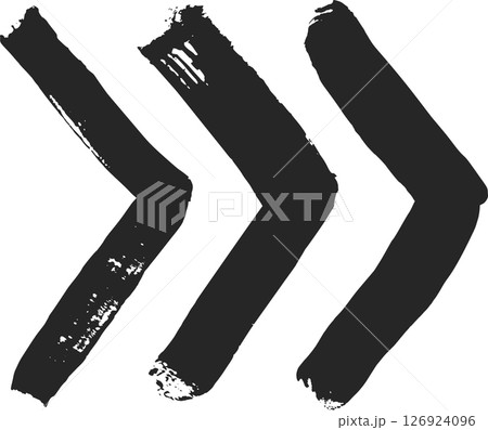 Three thick black grunge arrows are pointing to the right, creating a dynamic visual indicating forward movement or direction on a clean white background Three thick black grunge arrows are pointing to the right, creating a dynamic visual indicating forward movement or direction on a clean white background 126924096