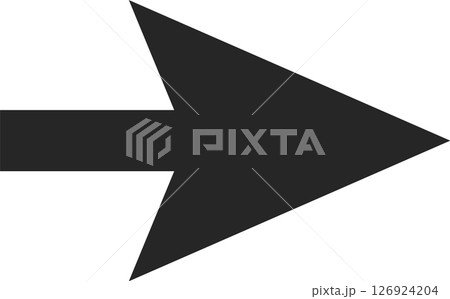 Simple black arrow pointing right against a clean white background, serving as an effective symbol for direction, movement, or progress in various contexts 126924204