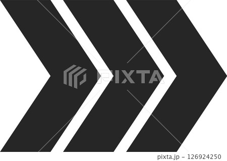 Three thick black arrows are pointing to the right side of the frame, symbolizing forward movement, progress, and direction on a clean white background Three thick black arrows are pointing to the right side of the frame, symbolizing forward movement, progress, and direction on a clean white background 126924250