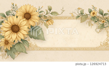 向日葵と金装飾のサマーフレーム 向日葵と金装飾のサマーフレーム 126924713