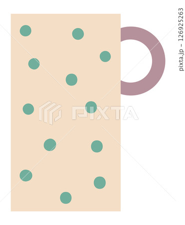 Simple and stylish, this beige mug with green polka dots and a purple handle embodies minimalist design, perfect for enjoying a warm beverage in style 126925263