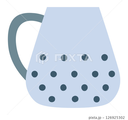 Light blue dotted jug with dark blue handle and dots represents a simple yet stylish kitchenware item, perfect for serving beverages or adding a touch of elegance to table setting 126925302