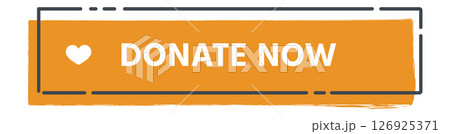 Bright orange rectangular button featuring a heart shape and the phrase donate now, promoting acts of generosity and encouraging support for charitable causes and philanthropy 126925371
