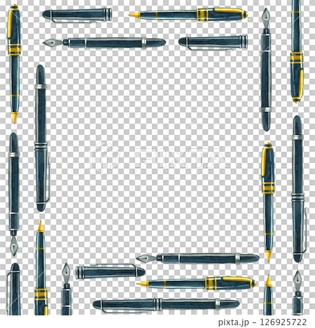 Square watercolor frame, fountain pens for...のイラスト素材 [126925722] - PIXTA